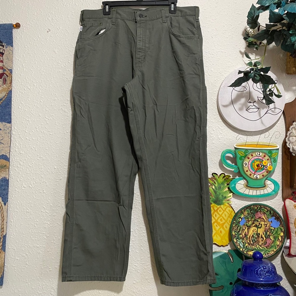Carhartt FRB159 MOS Flame Resistant Canvas Work Pants Moss Green 38x30 Loose Fit